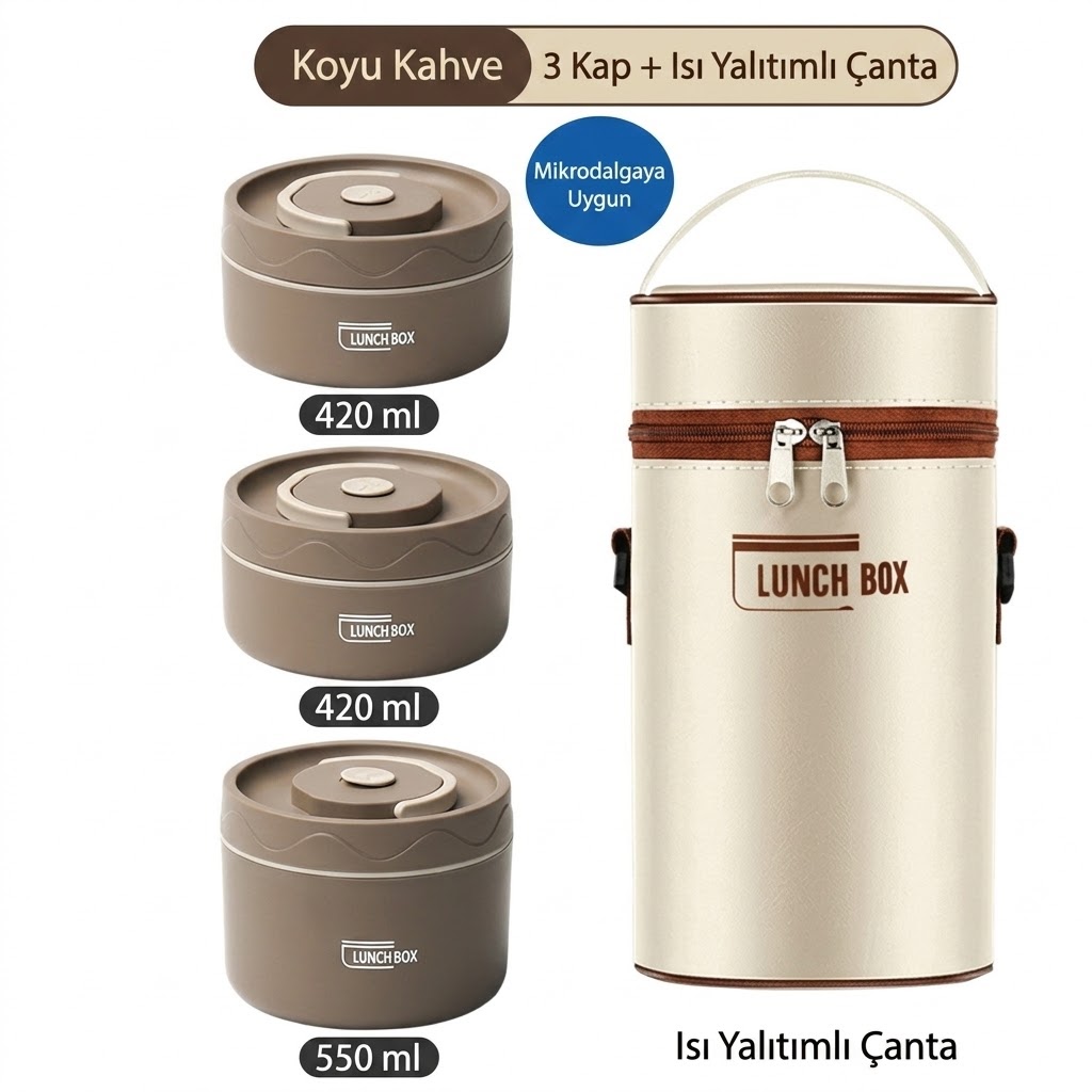 Paslanmaz Çelik Yemek Termosu Isı Yalıtımlı 2'li Set 304 Çelik Kılıflı Çantalı
