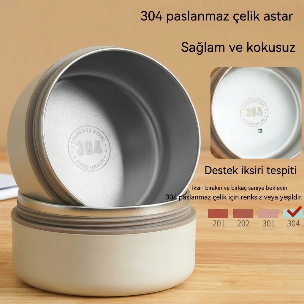 Paslanmaz Çelik Yemek Termosu Isı Yalıtımlı 2'li Set 304 Çelik Kılıflı Çantalı