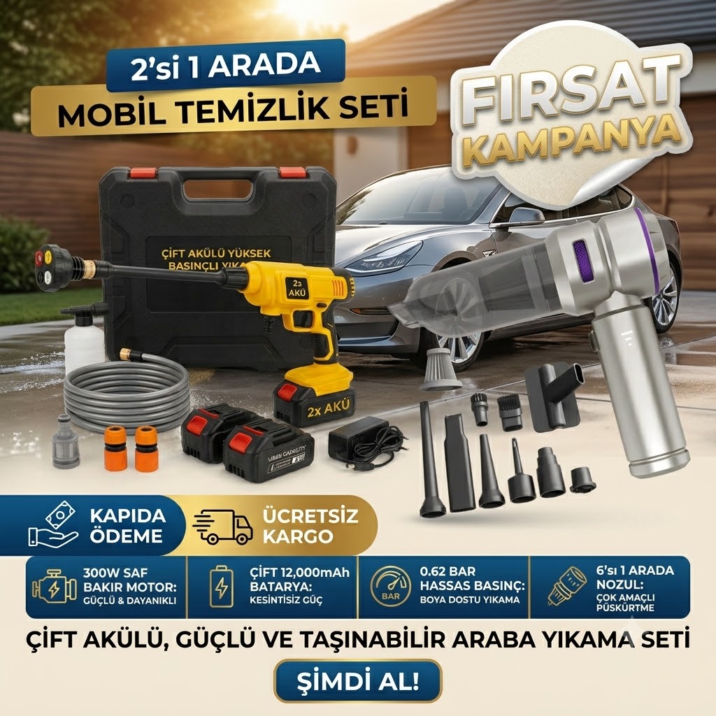 2'si 1 Arada Mobil Temizlik Seti