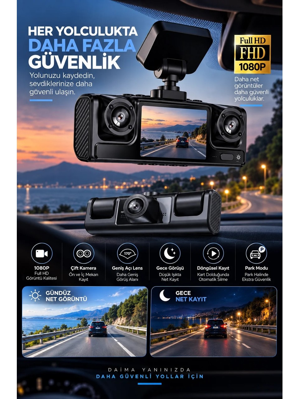 Çift Kameralı 1080P Full HD Araç Kayıt Kamerası