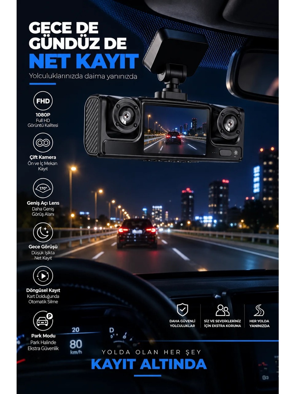 Çift Kameralı 1080P Full HD Araç Kayıt Kamerası